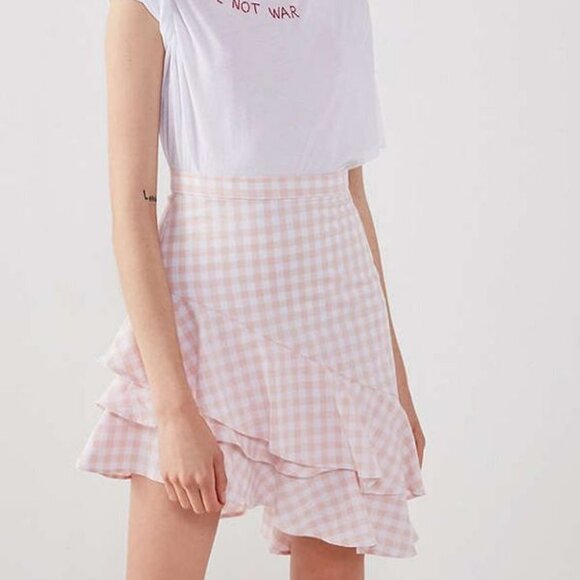 Backstage Cassidy check skirt Peach White new - Picture 1 of 6